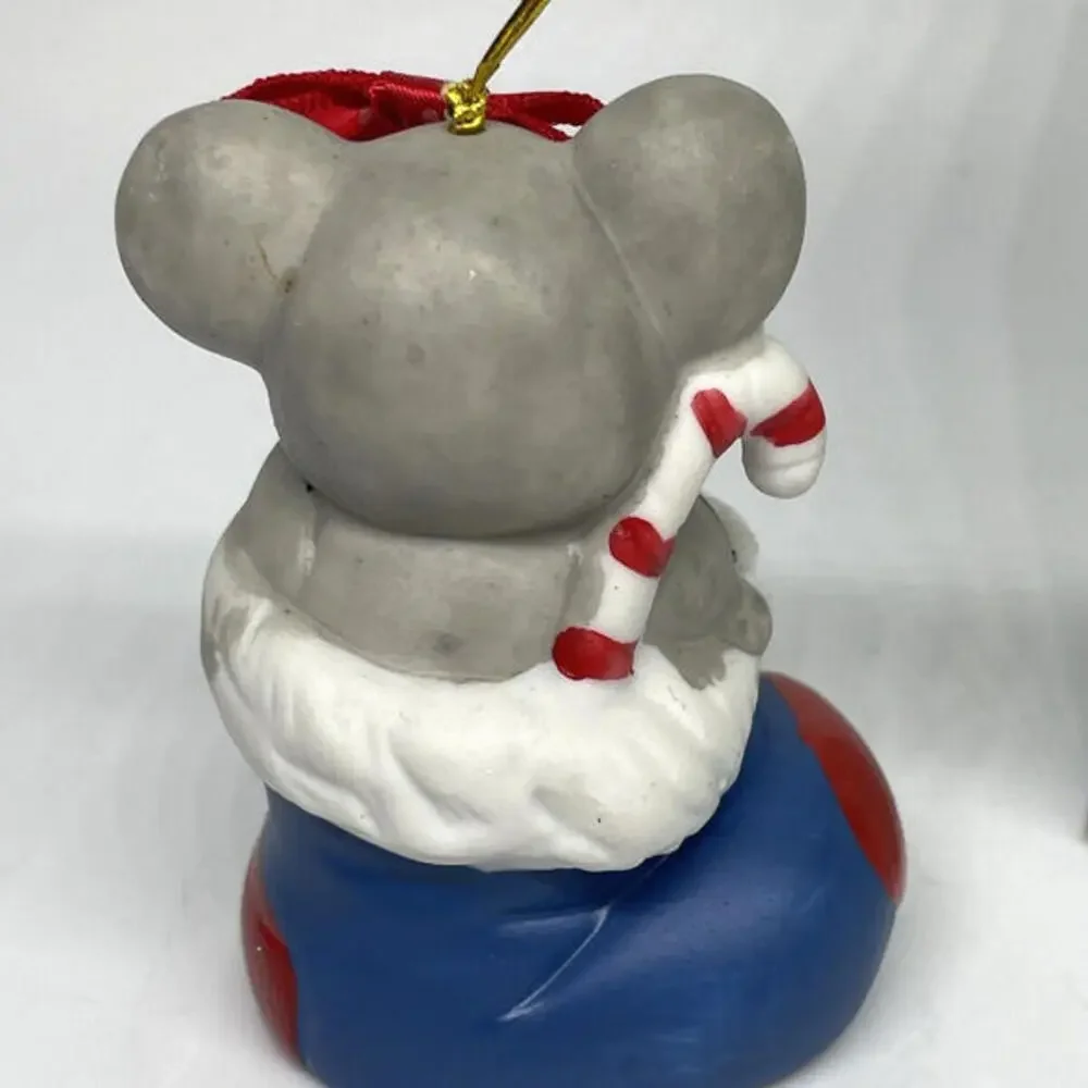 Mouse in Stocking Porcelain Bell Christmas Ornament‎ Vintage GIFTCO